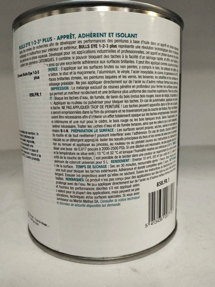 ZINSSER - Primer sigillante multiuso acqua antimacchia 1-2-3 BULLS EYE BIANCO  Lt 1