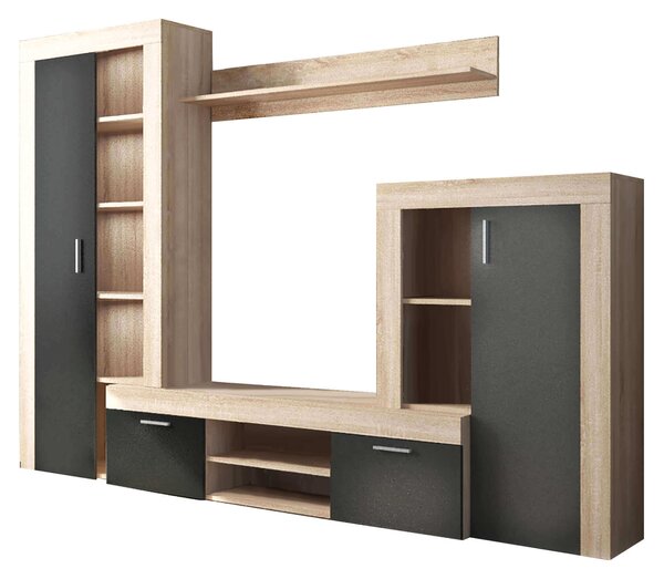 KIT PARETE ATTREZZATA NOBEL  NATURALE E ANTRACITE 263X40Xh200 cm
