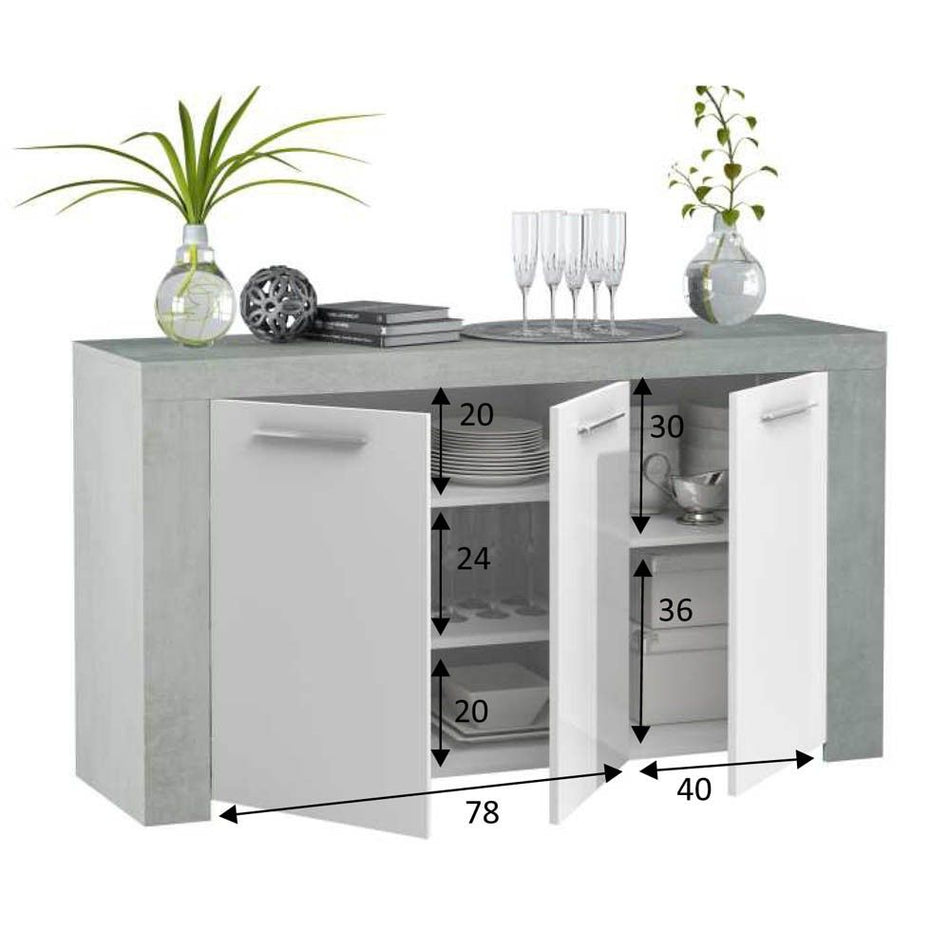 CREDENZA AMBIT BIANCO/CEMENTO  144X42Xh80 cm