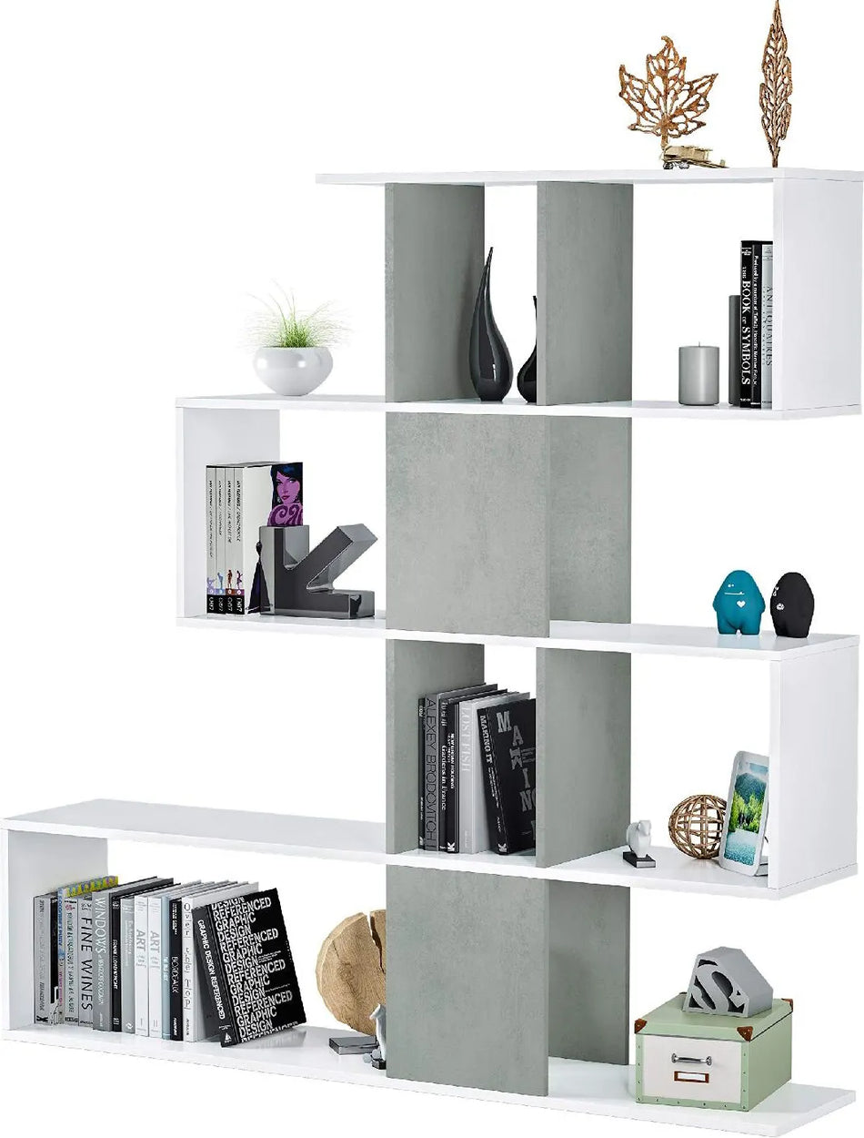 LIBRERIA ZIG-ZAG BIANCO/CEMENTO 145X29Xh145 cm