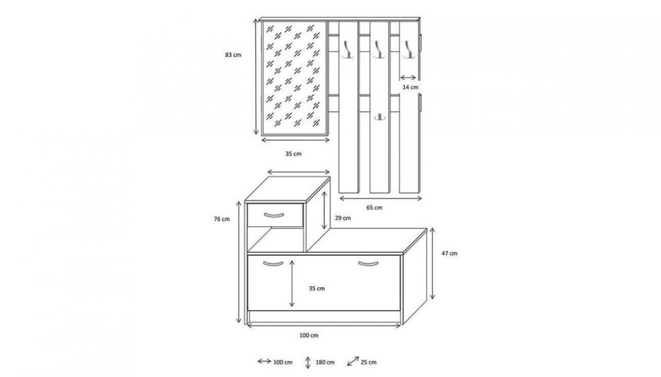 MOBILE INGRESSO RUDOLF BIANCO/CEMENTO 120X26Xh180 cm