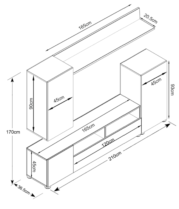 PARETE ATTREZZATA BRIDGE BIANCO LUCIDO 207X34Xh170 cm