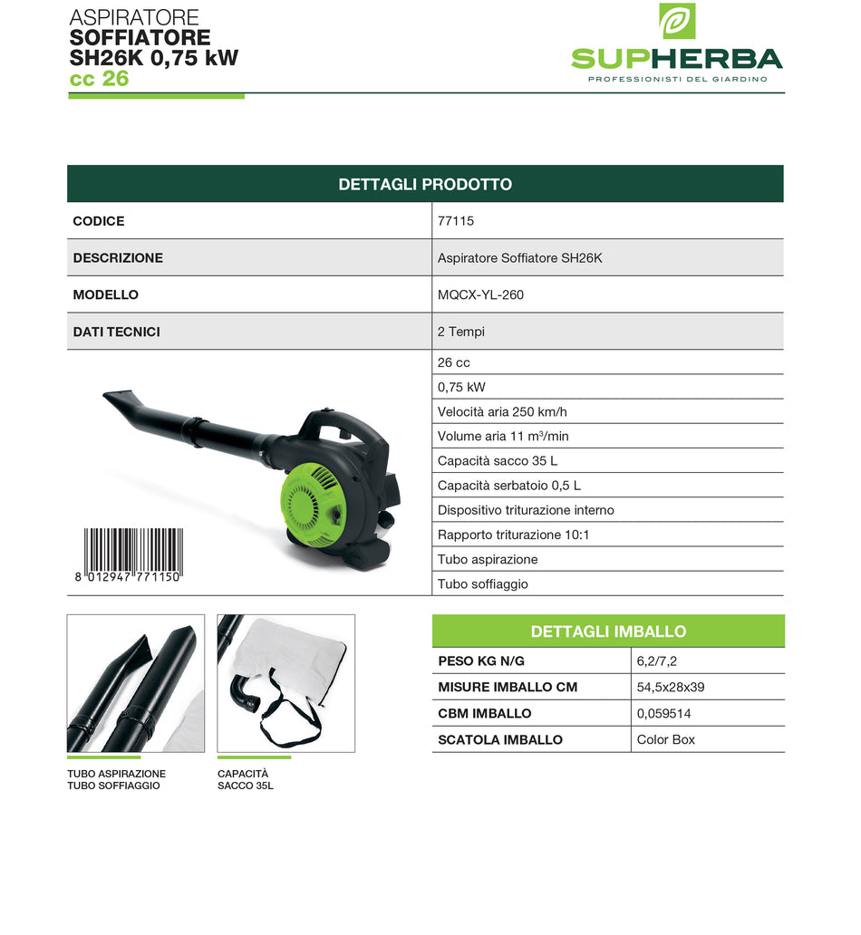 ASPIRATORE SOFFIATORE A SCOPPIO SH26K 0,75 kW