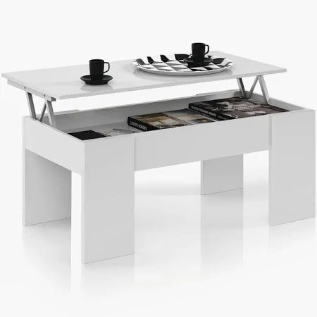 TAVOLINO DA CAFFE' ELEVABILE BIANCO LUCIDO 100X50Xh43/54 cm