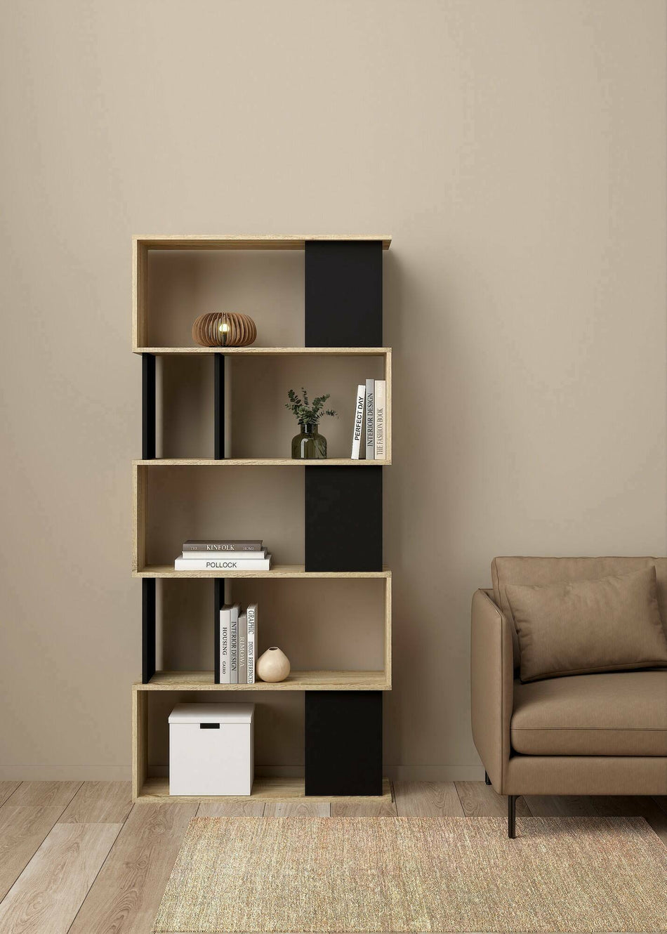 LIBRERIA MAZE ROVERE/NERO 80X30Xh173 cm