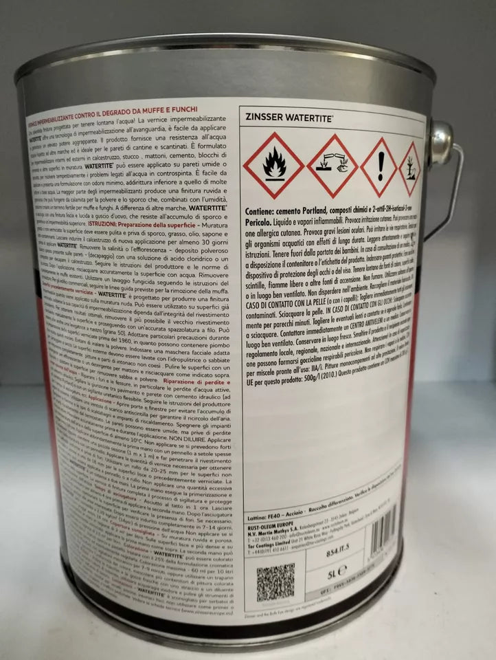 ZINSSER - Pittura impermeabilizzante con cemento portland - WATERTITE Lt 5